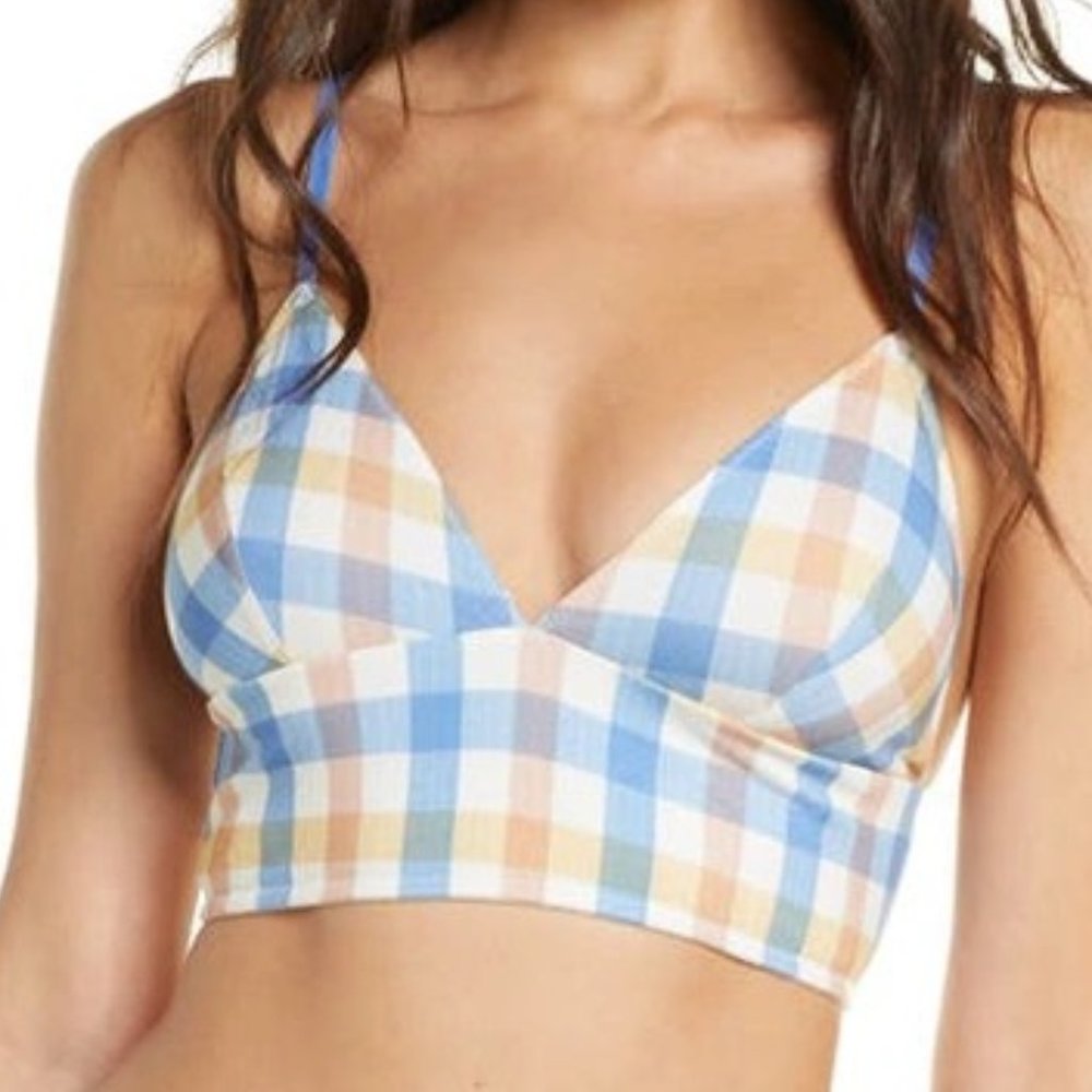 Madewell Longline Bralette Rainbow Check Loungewear Size XS